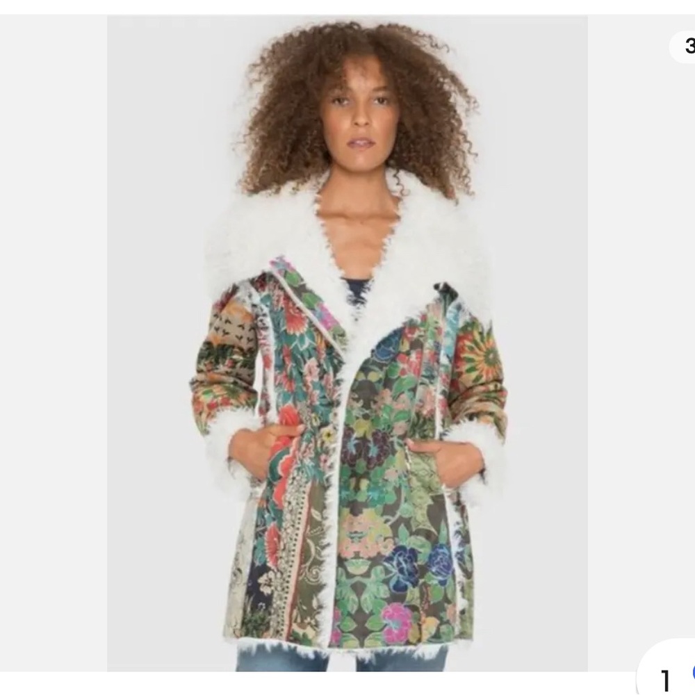 Johnny was biya behmet Sherpa suede patchwork printed coat originally $478
